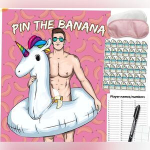 Bridal Shower Games, Pin the Banana on The Hunk, 42 Guests NIP